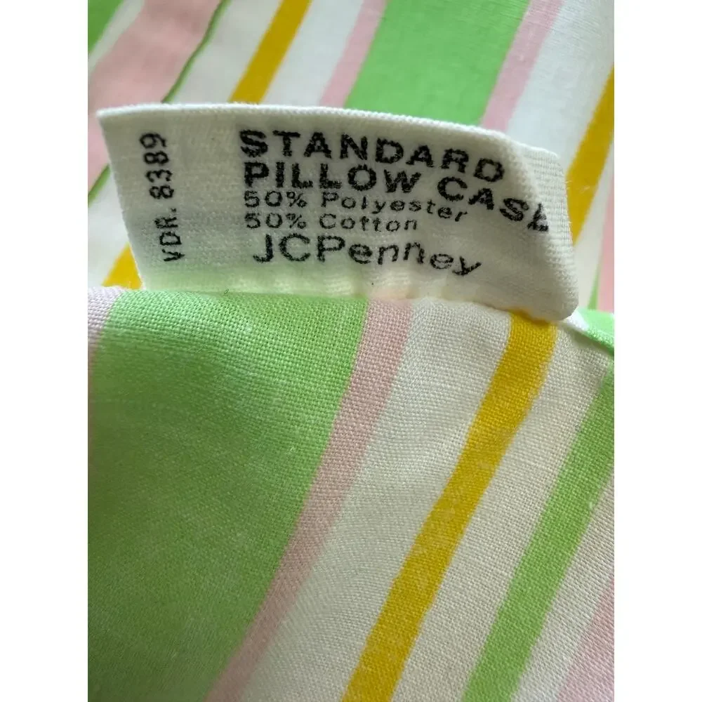Vintage Striped Pillowcases JCPenney Percale Pink Green Cottagecore Pair 30x20